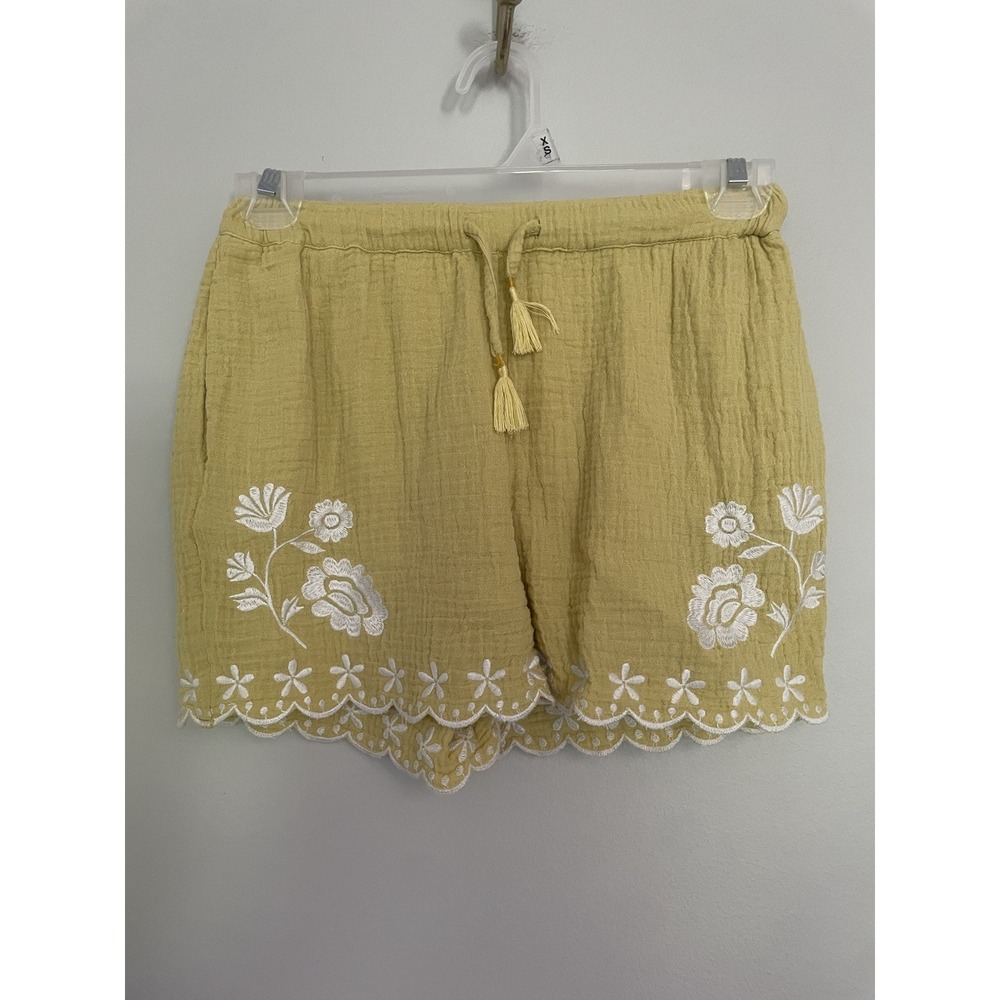 Mini Boden Yellow Cotton Crinkle Embroidered Gauze Shorts. 8Y. 100% Cotton.